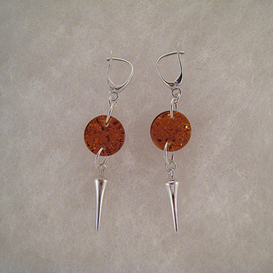 Boucles d'oreilles ronde pic  - bijou ambre et argent